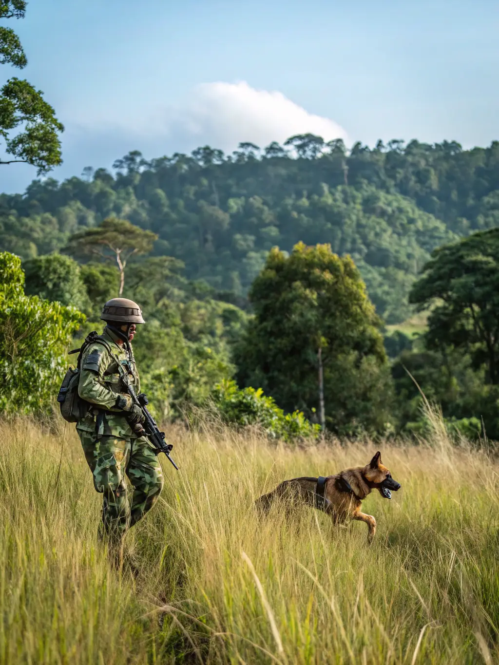 An image illustrating the prevention of poaching, such as a wildlife ranger patrolling an area or confiscated poaching equipment, representing SOCIETE DE CHASSE DE LOUDEAC's commitment to combating illegal hunting.