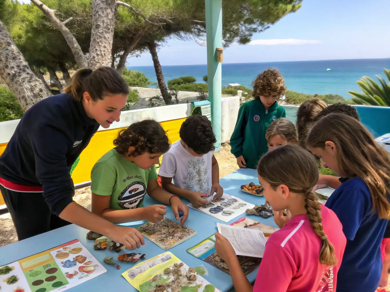 A photo of a group of children participating in an educational workshop about wildlife conservation, learning about local species and their habitats.
