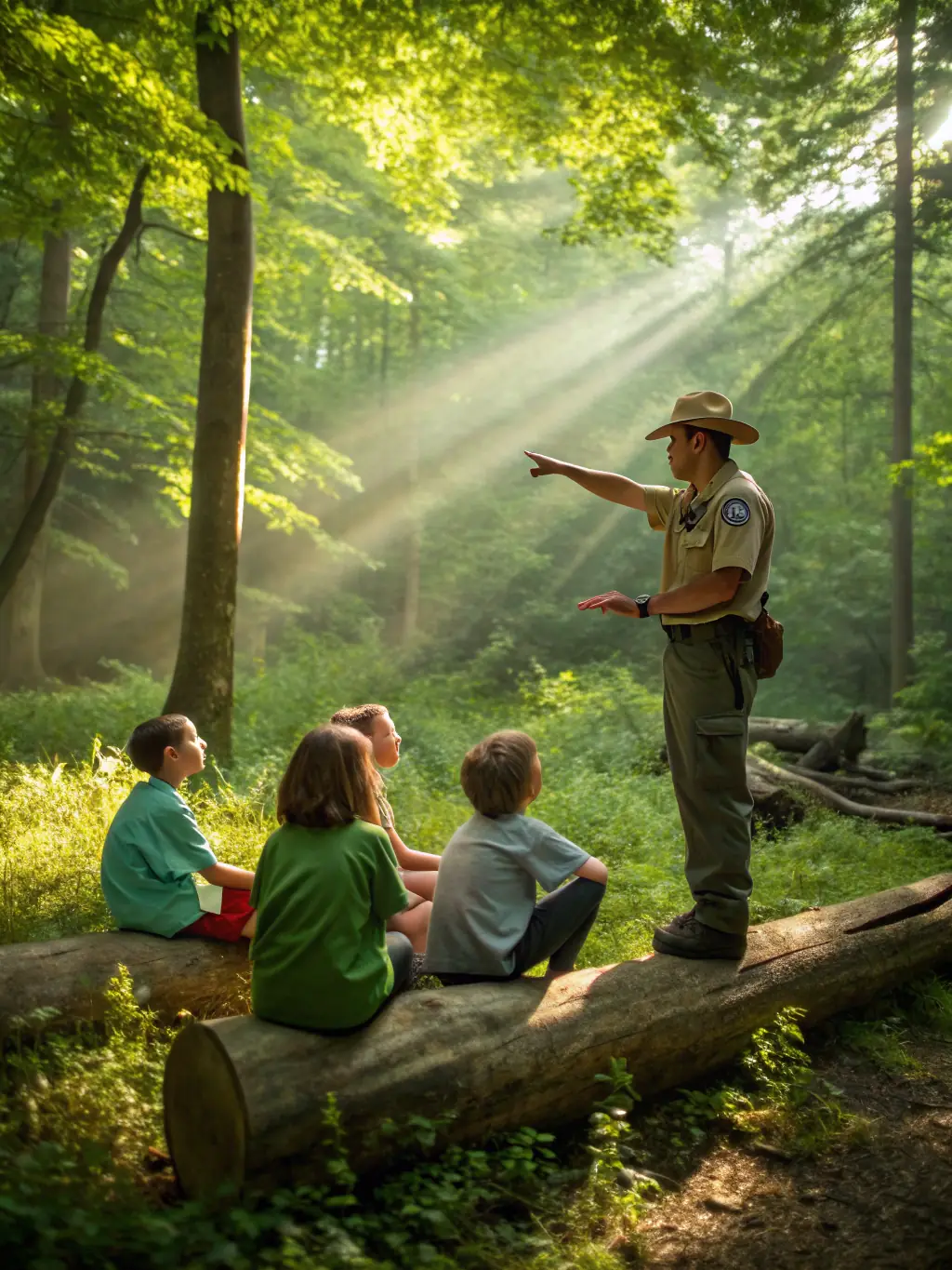 Image of SOCIETE DE CHASSE DE LOUDEAC members engaging with local school children during an educational program about wildlife and conservation.